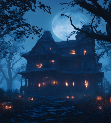 a house with lights on in the night