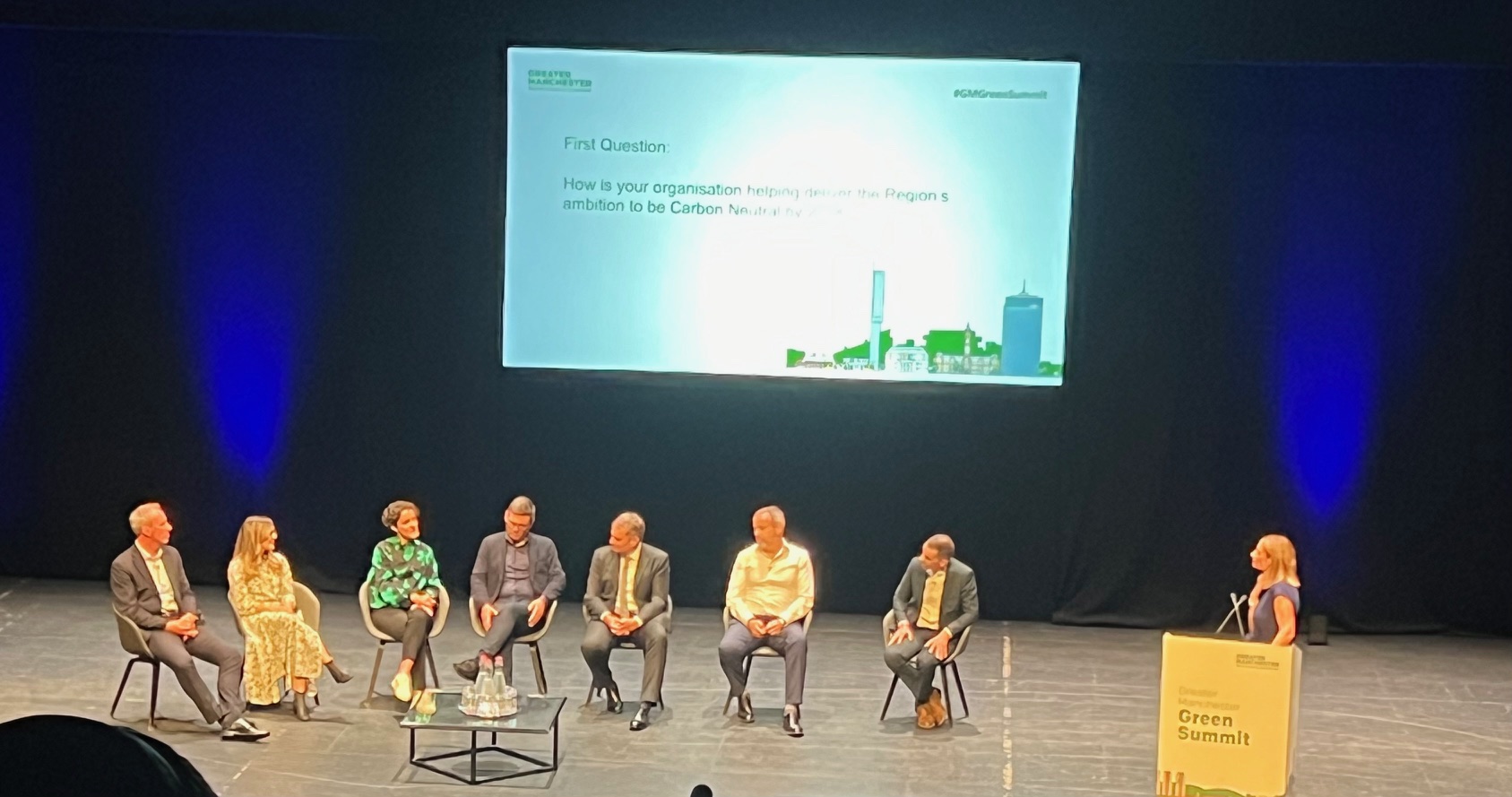A group of speakers on stage at GMCA's Green Summit.